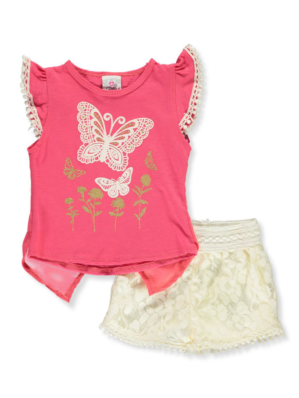 Butterfly 2 Piece Shorts Set Outfit By Real Love In Coral Multi And Ivory Multi From Cookie S Kids