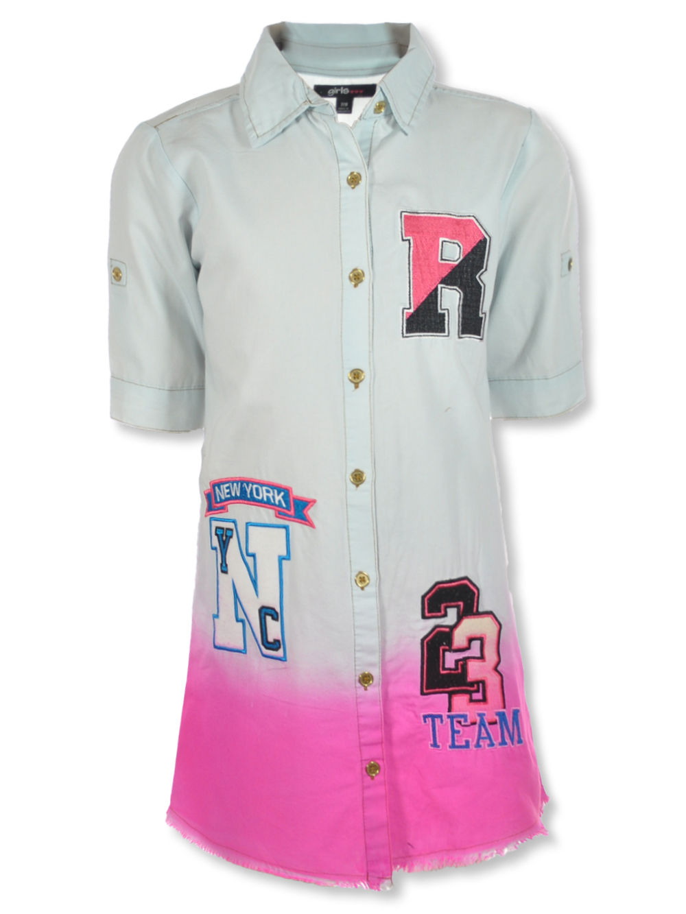 Button Front Baseball Jersey Dress - Pink