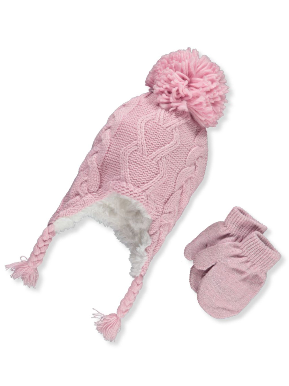 Nicole Miller Baby Girls 2 Piece Cable Knit Hat With Mittens Set