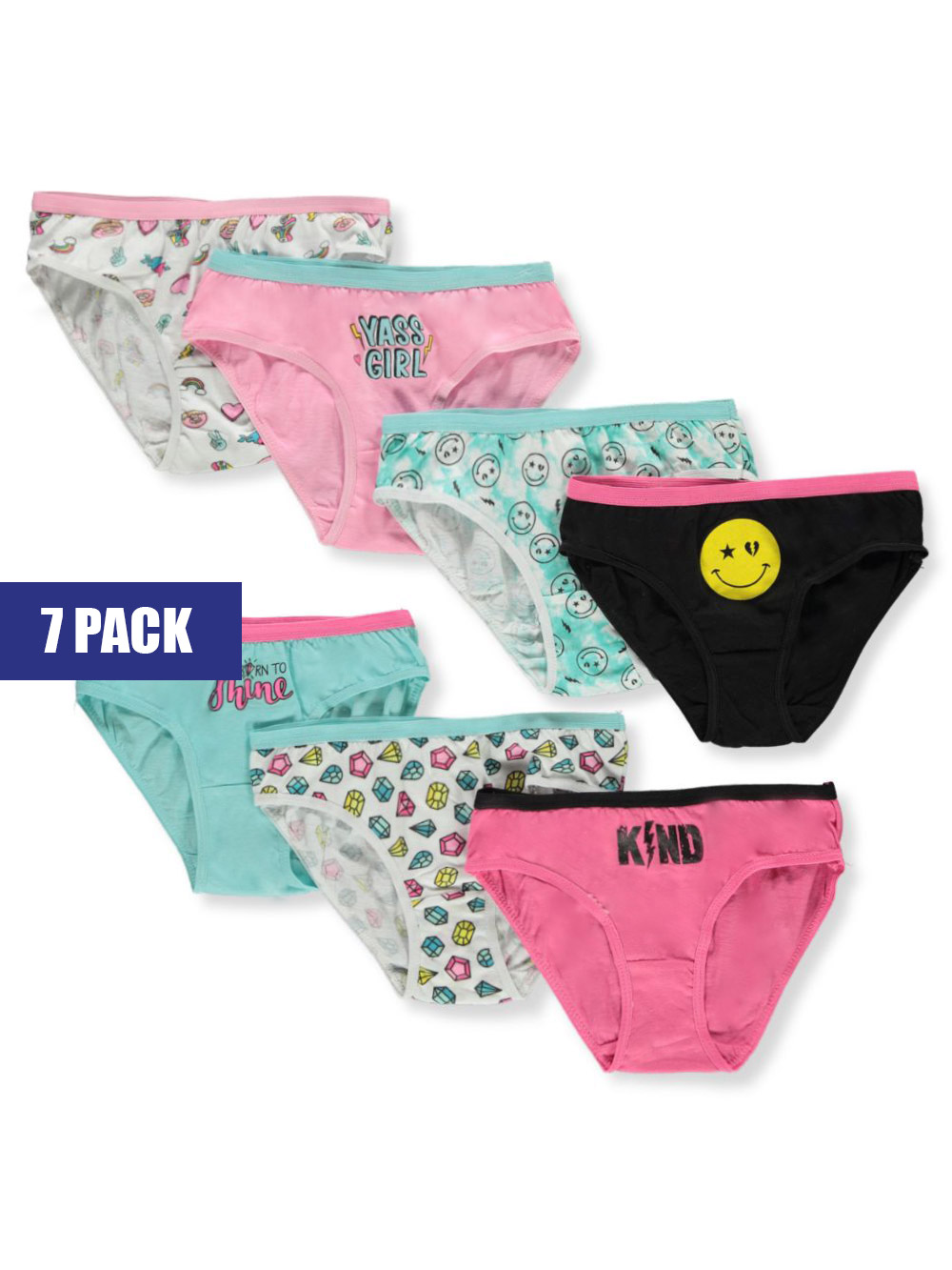 Rene Rofe Girls 7-16 Amber Bikini Underwear Panties (7-Pack) Black Medium