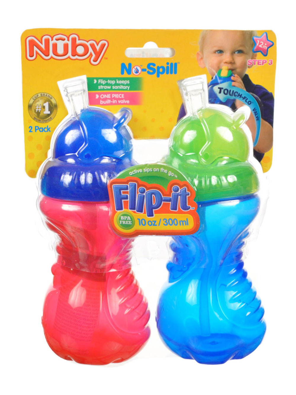 Nuby No-Spill Flip-It Straw Cups, 2-Pack