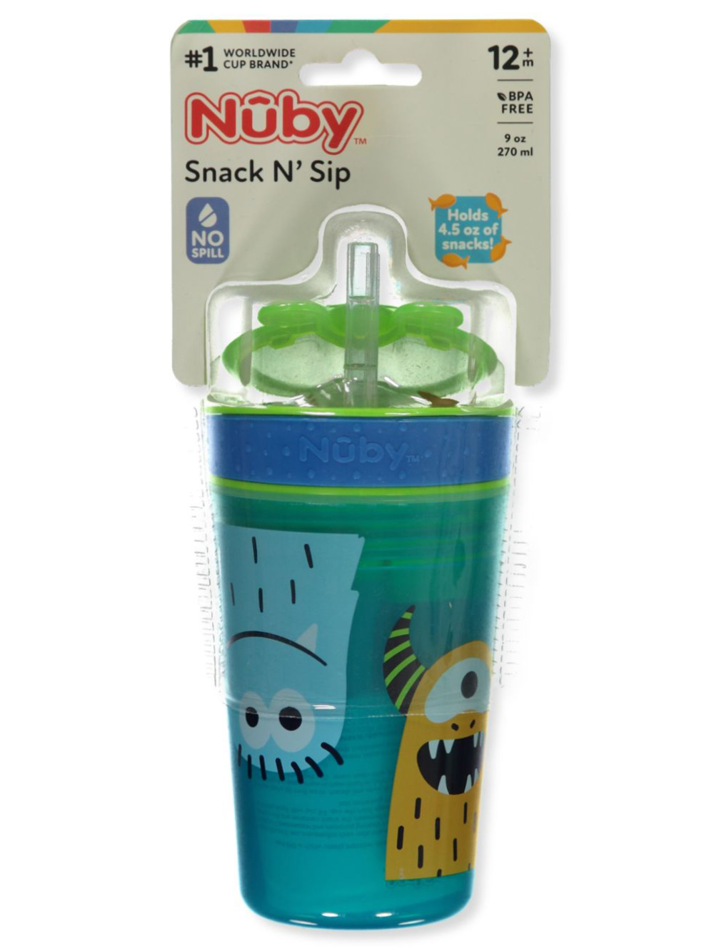 Nuby 1pk Snack N' Sip 2 in 1 Plastic Snack and Drink Cup, Multi color