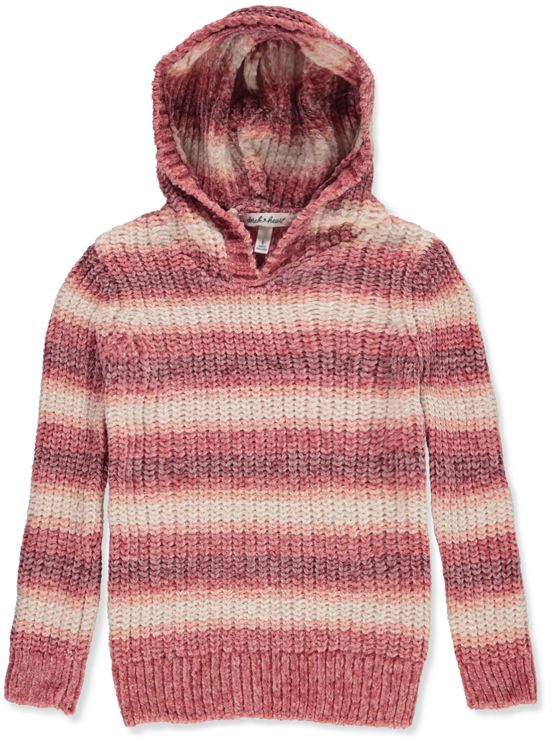 Derek Heart Girls Chenille Striped Hooded Sweater