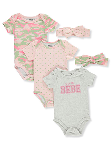 Bebe Baby Girls' 5-Piece Headbands & Bodysuits Set