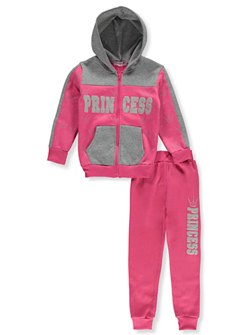 Pink Velvet Girls' 2-Piece Heart Joggers Set Outfit