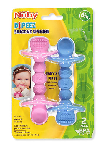 Nuby DIPEEZ Blue Silicone Spoons Babys First self-feeding Spoon 2 Pack BPA  Free
